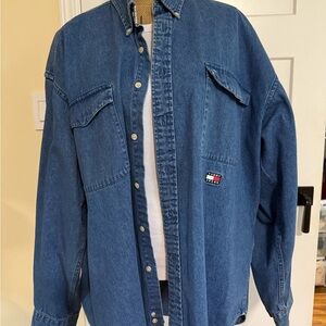 Tommy Hilfiger Oversized Denim Button-Front Shirt Jacket - Blue